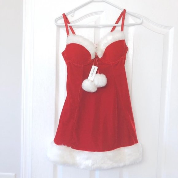 NEW La Vie En Rose Santa Dress Mini Dress Pom Pom - Picture 2 of 8